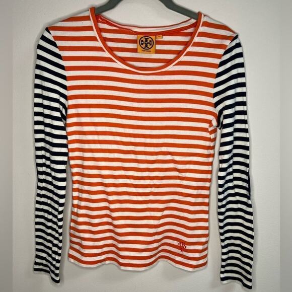 Tory Burch Multi Color Striped Long Sleeve Tee - Picture 1 of 6